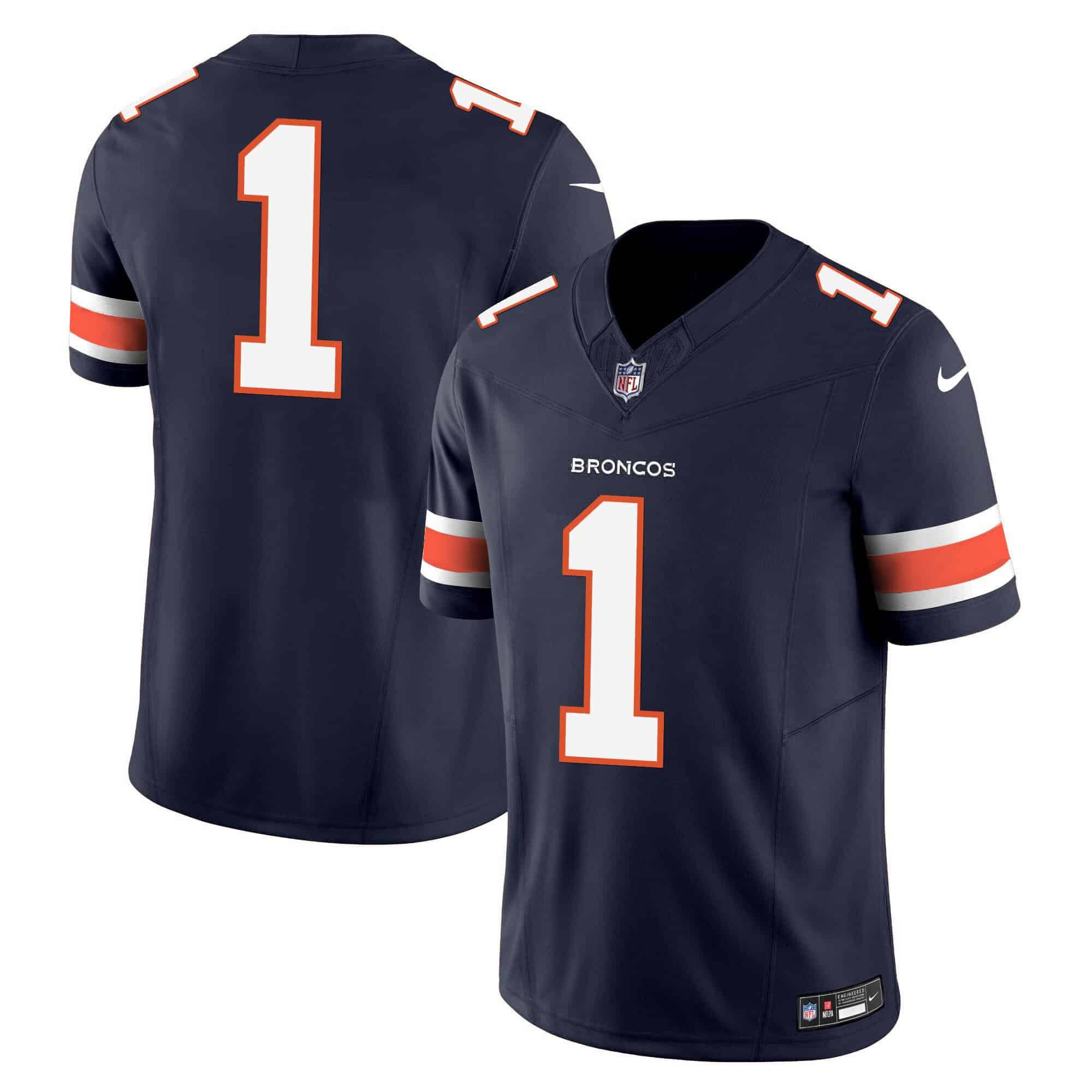 Men Denver Broncos #1 No Name Blue 2024 Nike Vapor Limited NFL Jersey style 2